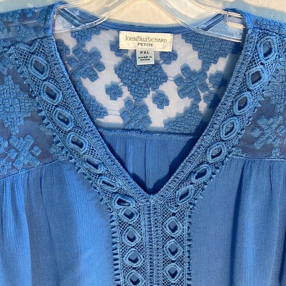 JohnPaulRichard Petites gauze and lace blouse china blue size petite XL - Picture 4 of 16
